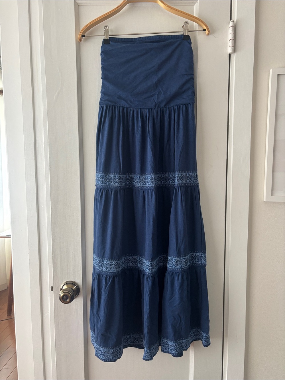J. Jill Navy Blue Tiered Maxi Dress with Embroidered Bands. NWT Sz XS